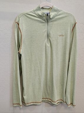Orvis Sage Green Quarter-Zip Pullover with Tan Accents